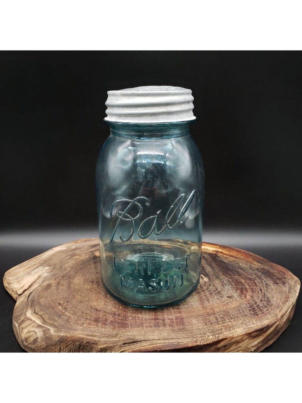 Vintage Ball Perfect Mason Jar Aqua Blue Glass Zinc Lid Quart #1